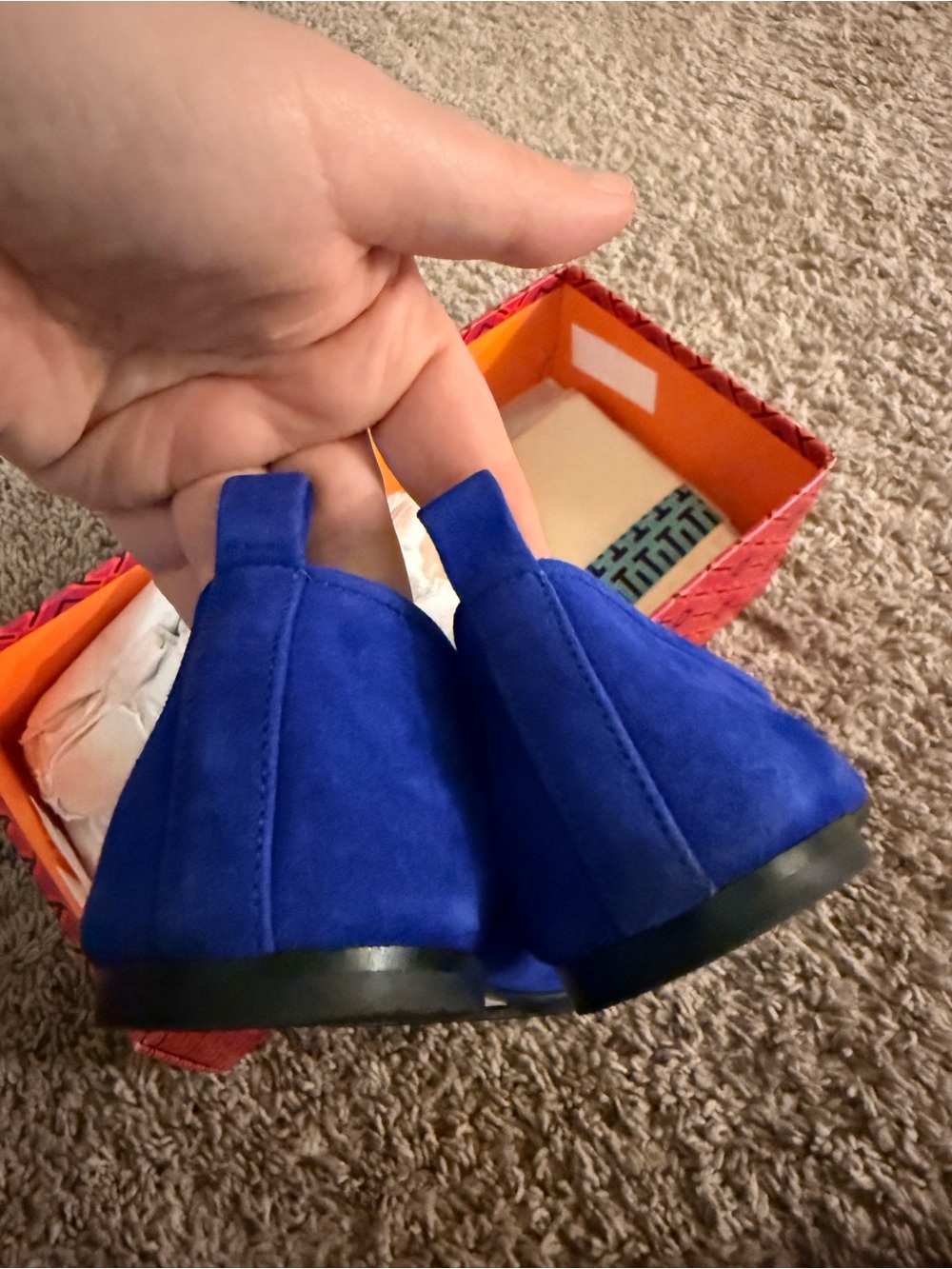 Tory Burch Cobalt Blue Suede Logo Ballet Flats - Picture 4 of 4